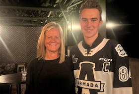 Brayden Schmitt’s mother Karyn MacKinnon-Schmitt had the pleasure of handing her son his jersey with the captain ‘C’ after Blainville-Boisbriand head coach Bruce Richardson asked her to do so during a private team-function.