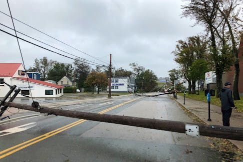 Several power lines were blown down along Dorchester Street in Sydney on Saturday due to post-tropical storm Fiona. IAN NATHANSON/CAPE BRETON POST