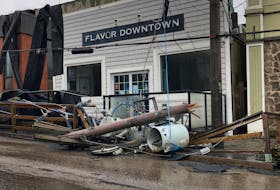 A power station and line falls in front of Flavor Downtown restaurant in Sydney. IAN NATHANSON/CAPE BRETON POST