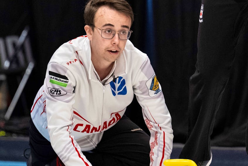 Owen Purcell, shown here representing Canada at the 2022 world junior curling championships, and the Dalhousie Tigers men's curling team defeated Wilfrid Laurier 8-5 Sunday in the final of the World University Games qualifier in Ottawa. - CHEYENNE BOONE / WORLD CURLING FEDERATION
