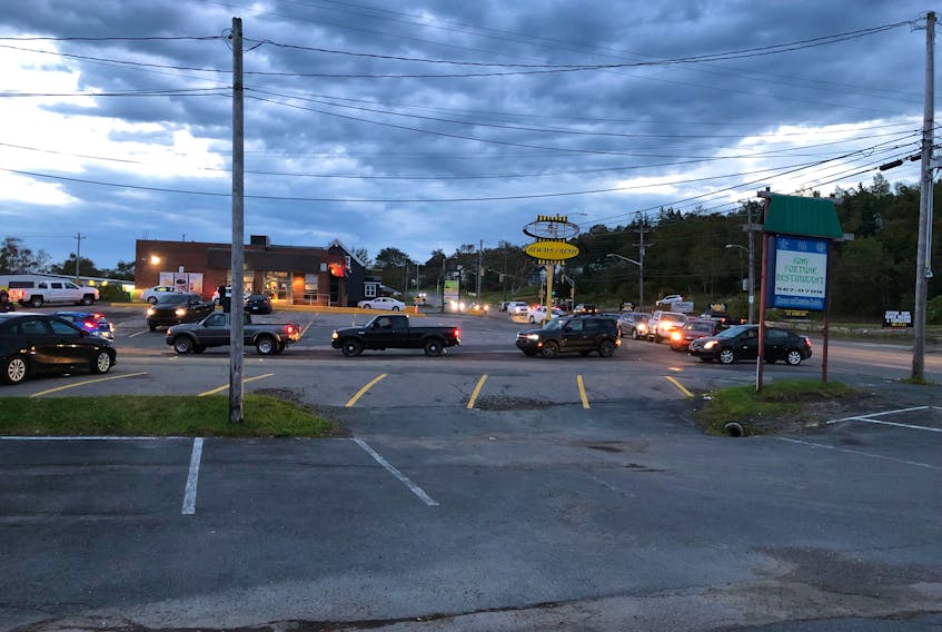The drive-through area at the Tim Horton's location in Sydney River was busy just after 6 a.m. this morning.