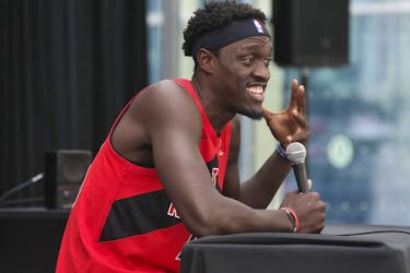 Toronto Raptors forward Pascal Siakim speaks to the media about the upcoming season  on Monday September 26, 2022.  