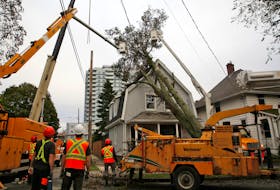 FOR NEWS:
City workers work to remove a large tree from a Kaye Street home in Halifax Monday evening September 26, 2022.

TIM KROCHAK PHOTO