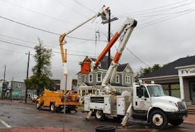 NS Power fixing a pole on Prince Street in Truro.