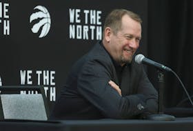 Toronto Raptors head coach Nick nurse speaks at the podium on the upcoming season  on Monday September 26, 2022.