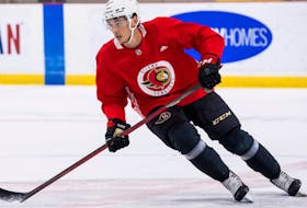 Ottawa Senators centre Shane Pinto during rookie camp at the Bell Sensplex on September 15, 2022.  