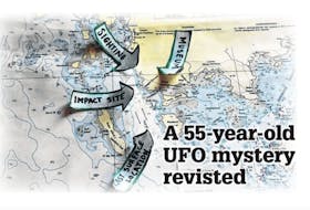 The 1967 Shag Harbour UFO incident remains a mystery. A photo of a map that is included in a display at the UFO interpretive centre in Shag Harbour. TINA COMEAU PHOTO