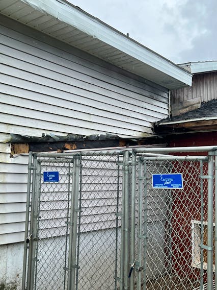 The roof of the outdoor dog run (seen here) at the Cape Breton shelter of the Nova Scotia SPCA was blown off during post-tropical storm Fiona on Saturday. A section of the roof was ripped off causing animals to be evacuated from the facility on East Broadway Street in Whitney Pier on Tuesday. CONTRIBUTED