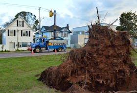A Newfoundland Power crew works to energize a portion of Kent Street in Charlottetown Sept. 28. Alison Jenkins • The Guardian