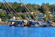 The 48-year-old schooner Piers' Fancy sank in Long Cove, St. Margarets Bay, after its mooring dragged during Fiona. -- Lee Kirby