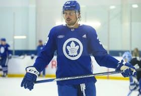 Toronto Maple Leafs Auston Matthews (34) hit the ice for the first practice of the year in Toronto on Thursday September 22, 2022.  