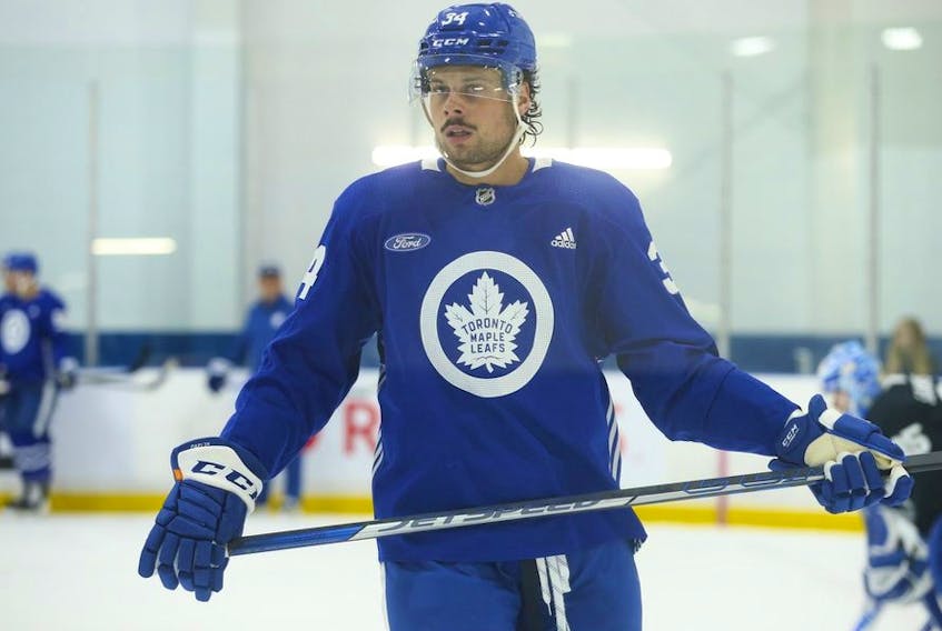Toronto Maple Leafs Auston Matthews (34) hit the ice for the first practice of the year in Toronto on Thursday September 22, 2022.  