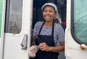 Sumitra Burke, owner of Thai Pad P.E.I., says she was happy her food truck made it through post-tropical storm Fiona without any issues. She says because it had no power and a fridge full of food, she wanted to give away as much as she could instead of throwing it out. Cody McEachern • The Guardian