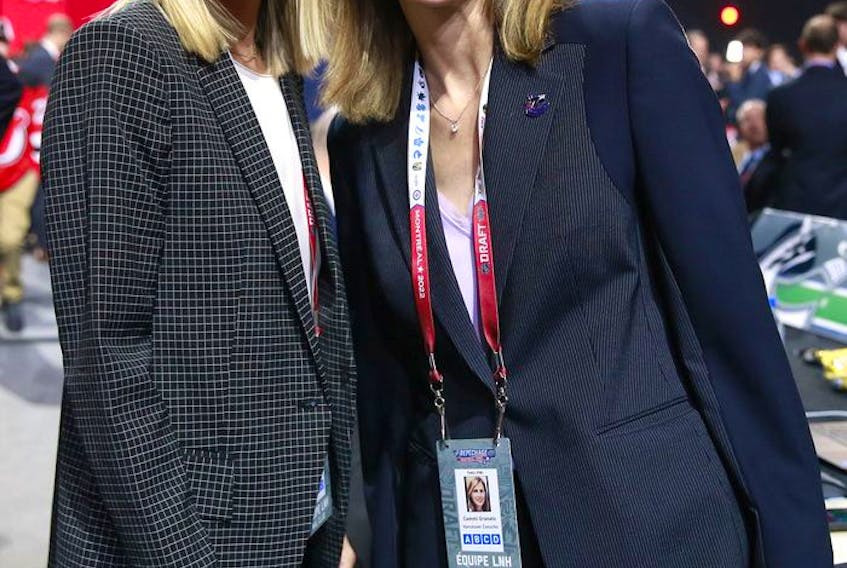  Assistant general managers Emilie Castonguay (left) and Cammi Granato speak to Jim Rutherford’s seeking out of new talent for the Canucks front office.