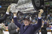  Jim Rutherford hoists the Stanley Cup after his Pittsburgh Penguins won the first of their two straight Cups in June 2016 over the San Jose Sharks in San Jose, Calif.