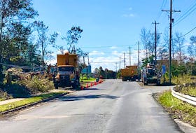 On Friday, crews were cleaning up the trees that were down on power lines along Coxheath Road near the turnoff for Highway 125. NICOLE SULLIVAN / CAPE BRETON POST