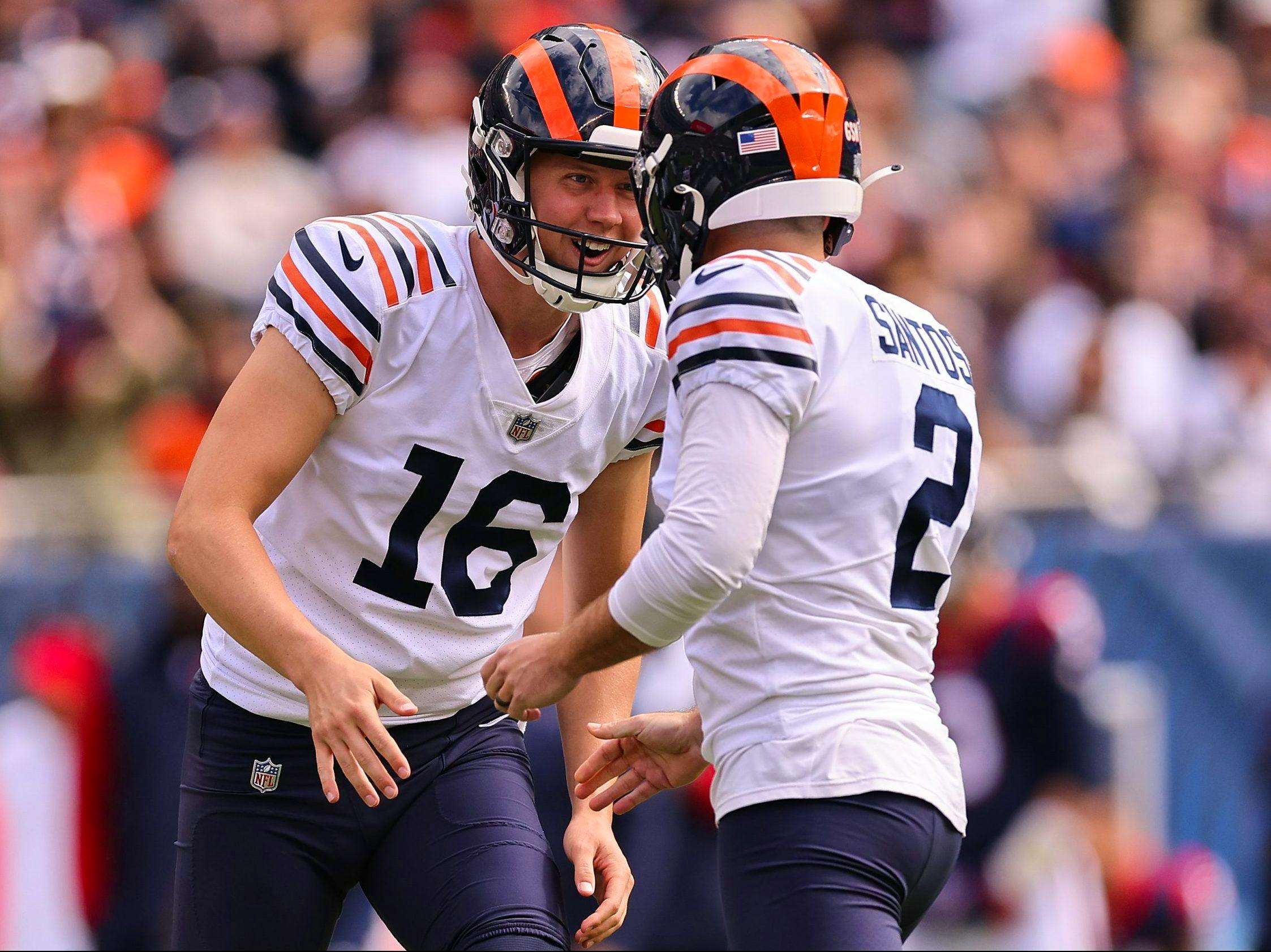 Chicago Bears punter Trenton Gill kicks during an NFL preseason