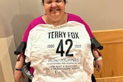 Mary Jane Brantnall wasn’t able to join her fellow Cedarstone residents the day of their Terry Fox event, but set a goal of doing 12 laps which she completed on the actual day of the Terry Fox Run, Sept. 18, with the help of recreation programmer Katie Casey. Brantnall was “thrilled’ she was able to do so and raise some money, said Katy St-Jean, recreation therapist at the Cedarstone. Contributed