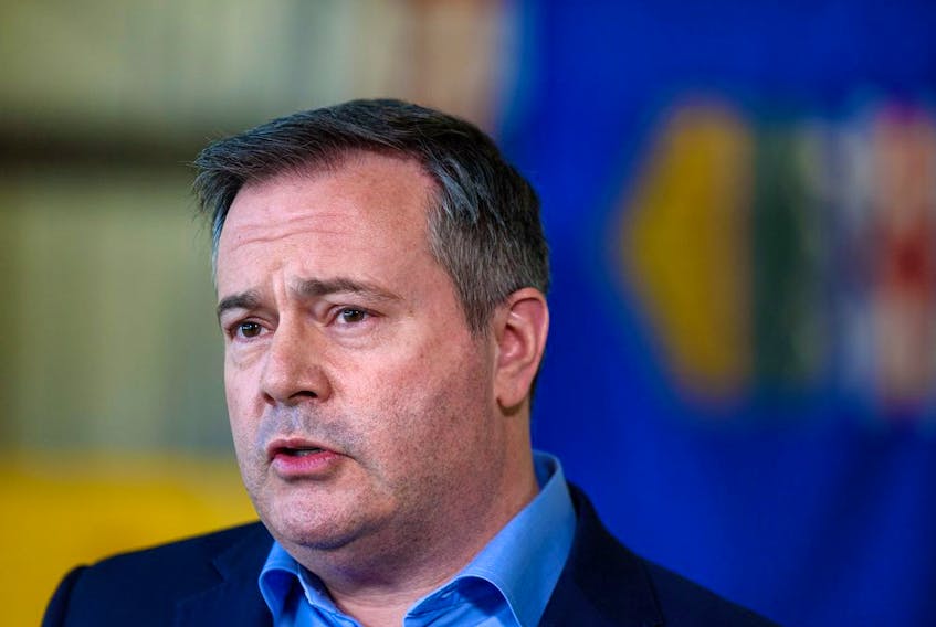Premier Jason Kenney speaks at a press conference on March 25, 2022.