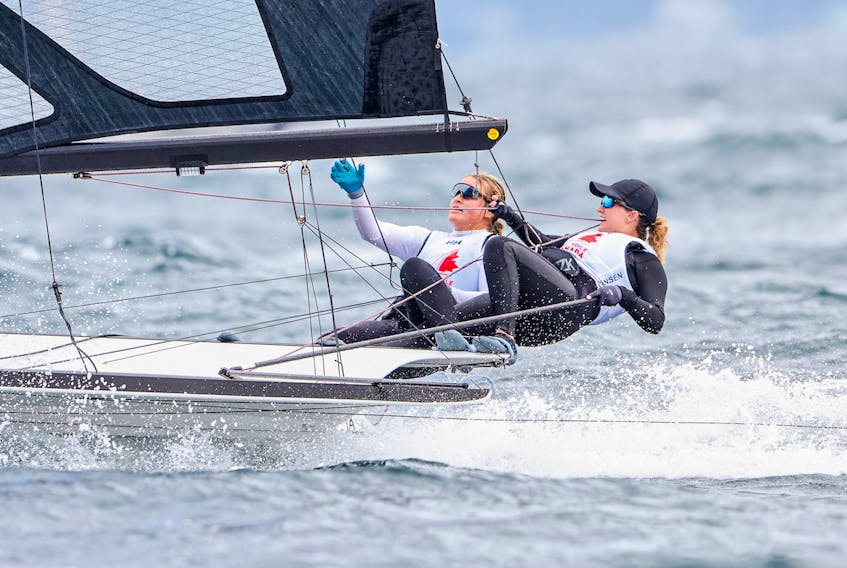 Chester's Georgia and Antonia Lewin-LaFrance compete in the 49erFX division at the World Sailing Championships at St. Margaret's Bay. The duo placed 14th overall to highlight Canadian results in the six-day competition. - Contributed