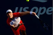  Denis Shapovalov serves against Andrey Rublev (not pictured) on Day 6 of the 2022 U.S. Open tennis tournament at USTA Billie Jean King Tennis Center in New York on Sept. 3, 2022.
