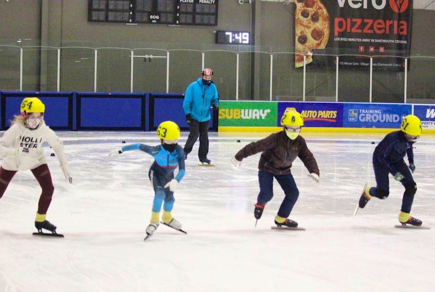 Younger skaters racing during a mini-meet in Dartmouth. Contributed