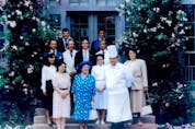 Chef John Higgins with the Queen Mum and staff during his tenure in the Royal household - supplied