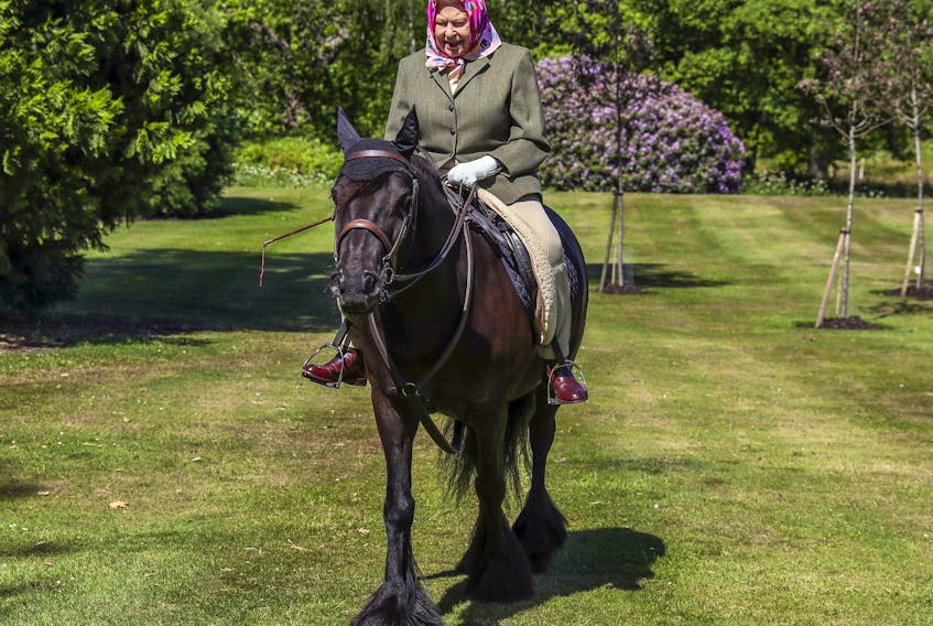 WINDSOR, ENGLAND - MAY: Issue date: Sunday May 31, Queen Elizabeth II rides Balmoral Fern, a 14-year-old Fell Pony, in Windsor Home Park over the weekend of May 30 and May 31, 2020 in Windsor, England. The Queen has been in residence at Windsor Castle during the coronavirus pandemic. (Photo by Steve Parsons - WPA Pool/Getty Images)