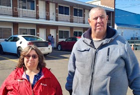 Nearly 60 people, including Cheryl MacLean, left, and Robert Wall, right, living long-term at the Causeway Bay Hotel in Summerside, P.E.I. have been handed eviction notices. The residents say they have no choice but to fight the notices as there are precious few housing options in the city and province in general thanks to the ongoing housing crisis.