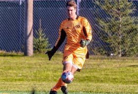 Holland Hurricanes keeper Keegan MacKinnon kicks the ball during an Atlantic Collegiate Athletic Association (ACAA) men’s soccer game last season. The Hurricanes open the 2022 regular season at the Terry Fox Sports Complex in Cornwall on Sept. 10. Holland College • Special to The Guardian