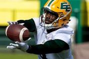 Running back Kevin Brown takes part in an Edmonton Elks practice at Commonwealth Stadium, Thursday Sept. 8, 2022. 