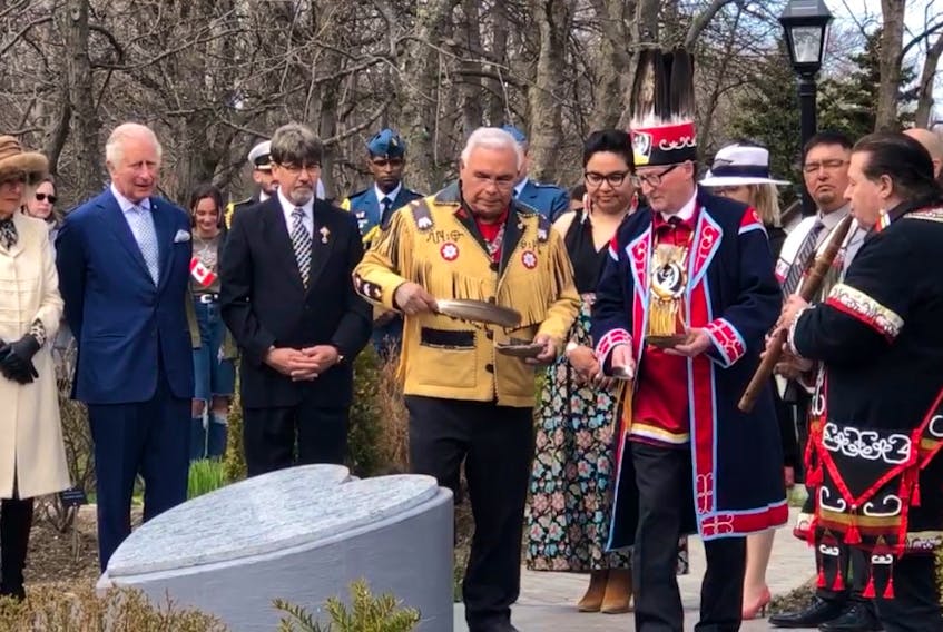 Back when their titles were Duchess Camilla and Prince Charles, Camilla, Queen Consort and King Charles III participated in a moment of reflection with the province’s Indigenous leaders and residential school survivors during a smudging ceremony by Miawpukek First Nation Chief Mi’sel Joe, Qalipu First Nation Chief Brendan Mitchell and Mi'kmaw musician Paul Pike at the Heart Garden on Government House grounds in St. John’s during the royal couple’s Platinum Jubilee tour of Canada in May this year. -Tara Bradbury/SaltWire Network file photo