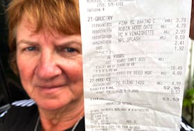 Anna Penney’s grocery receipt shows a sugar sweetened beverage tax of $2.41 on a case of flavoured, but sugar-free, water.

Keith Gosse/The Telegram