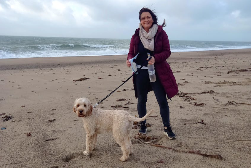 A note in a bottle tossed overboard on the snow crab fishing grounds off Cape Breton on July 9, 2021 was found on Dec. 19, 2022 on the southeast coast of Ireland by Wexford, Ireland resident Elaine Cullen while out walking her dog Brody on Rostonstown Beach. CONTRIBUTED