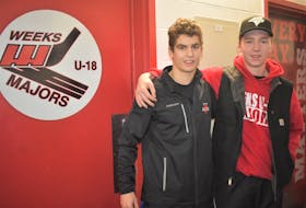 Veterans Reese Smith (left) and Jack Sullivan are a couple of the returning players whose experience and leadership qualities have helped the Pictou County Major U-18 Weeks to a strong 2022-23 campaign so far. Richard MacKenzie