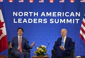 Prime Minister Justin Trudeau meets with U.S. President Joe Biden at the InterContinental Presidente Mexico City hotel in Mexico City, Tuesday, Jan. 10, 2023.