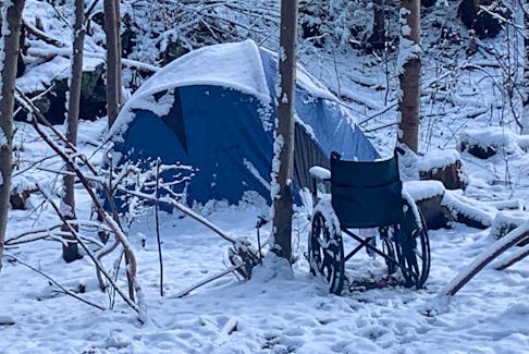 This tent was spotted recently in Point Pleasant Park. The occupant is homeless and says his feet were damaged by frostbite.