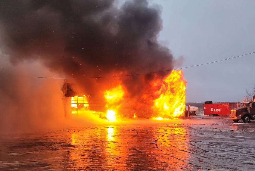 A fire in Abram-Village Jan. 14 destroyed a commercial building as well as three large trucks and specialized tools and equipment. Desmond Arsenault, Wellington Fire Department • Contributed