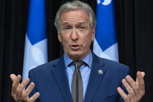 Quebec Agriculture, Fisheries and Food Minister Andre Lamontagne responds to reporters during a news conference on Monday, June 8, 2020 at the legislature in Quebec City.  