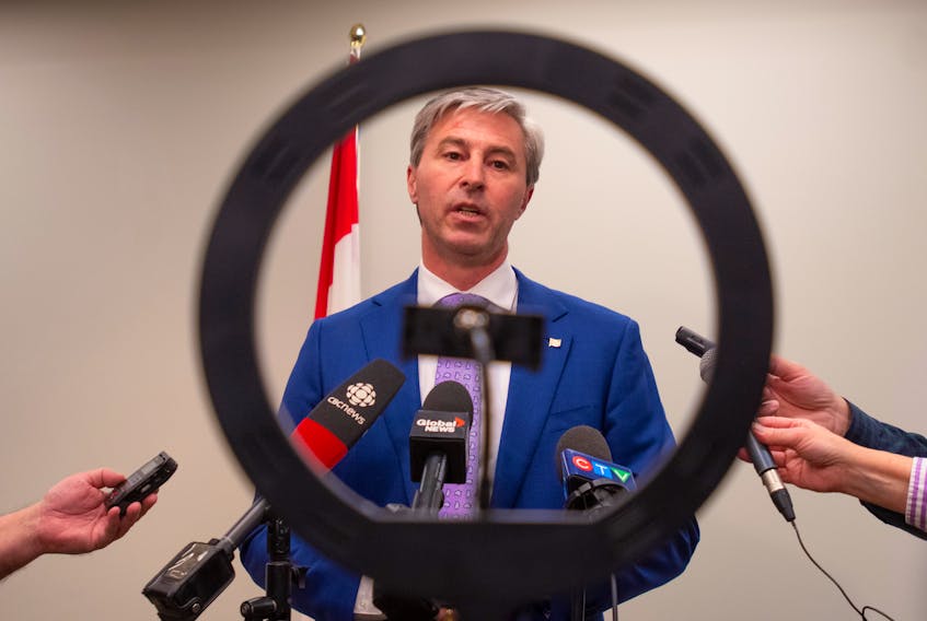 Premier Tim Houston is framed by a ring light as he answers questions from reporters following a healthcare summit at Department of Health and Wellness offices on Barrington Street on Tuesday, Jan. 17, 2023.
Ryan Taplin - The Chronicle Herald