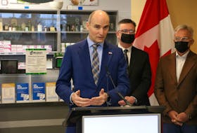 Federal Health Minister Jean-Yves Duclos, left, announced that 23 new medications will be added to P.E.I.’s drug formulary as of January 23. The new medication is being added as part of a $35 million agreement inked between Ottawa and the P.E.I. government in March of 2022. Also joining him at the announcement are Malpeque MP Heath MacDonald, centre, and Charlottetown MP Sean Casey. Stu Neatby • The Guardian
