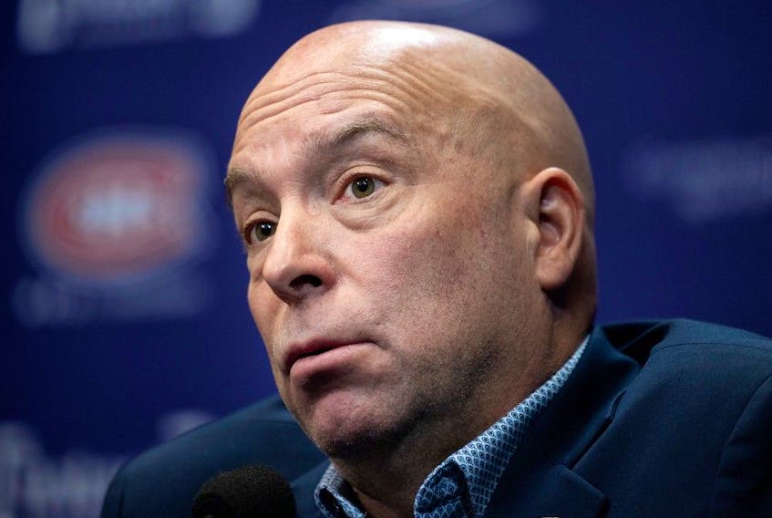 Montreal Canadiens general manager Kent Hughes speaks with the media in Montreal on Jan. 18, 2023.