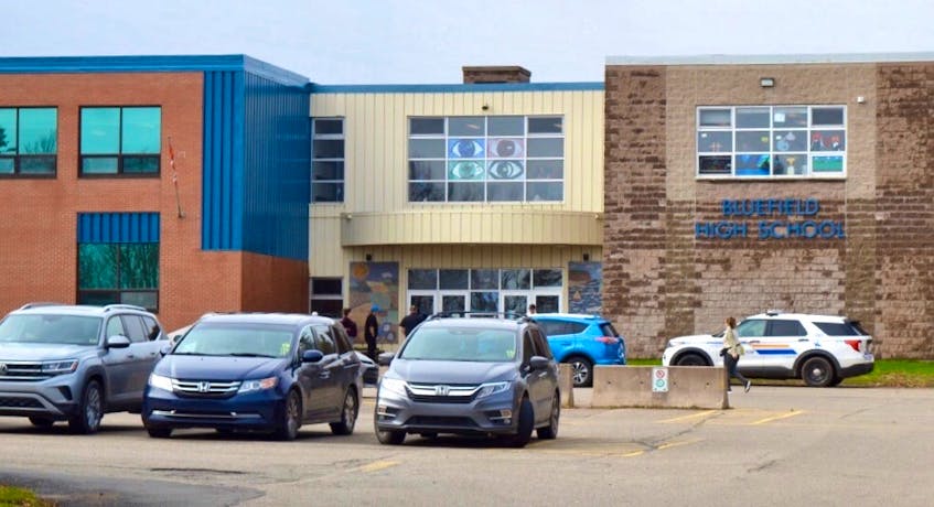 RCMP and other emergency personnel responded to Bluefield High School in Hampshire, P.E.I., Oct. 27, where one male was stabbed. A suspect was picked up without incident later the same day.