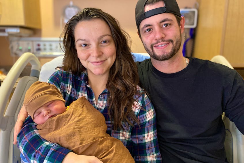 Elizabeth Arsenault, left, and Matt Oram welcomed Gibson George Oram into the world on Jan. 1 at 7:01 a.m. at the Prince County Hospital in Summerside. Gibson was the first baby born in P.E.I. on New Year’s Day. Kristin Gardiner • SaltWire Network