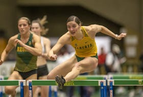 University of Alberta Golden Bears and Pandas track and field member Catharina Kluyts .is taking aim at the U Sports record of 8.20 seconds in the 60 m hurdles in her fifth and final season of eligibility.