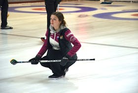 Makiya Noonan, third stone for the Ella Lenentine rink from Cornwall, follows a shot during the recent Pepsi P.E.I. junior curling championships in Crapaud. The Lenentine rink will represent P.E.I. at the 2023 Canada Winter Games in P.E.I. in February.