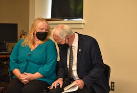MLA and health critic Michelle Beaton speaks to Green Leader Peter Bevan-Baker in Charlottetown in July 2022. Guardian file