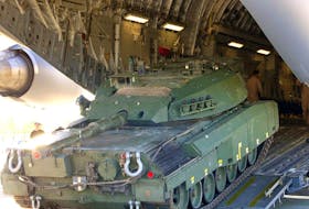 A Canadian Army Leopard tank is loaded on to a U.S. Air Force C-17 aircraft for transportation to Afghanistan in 2006. U.S. Air Force photo/ Master Sgt. Mitch Gettle