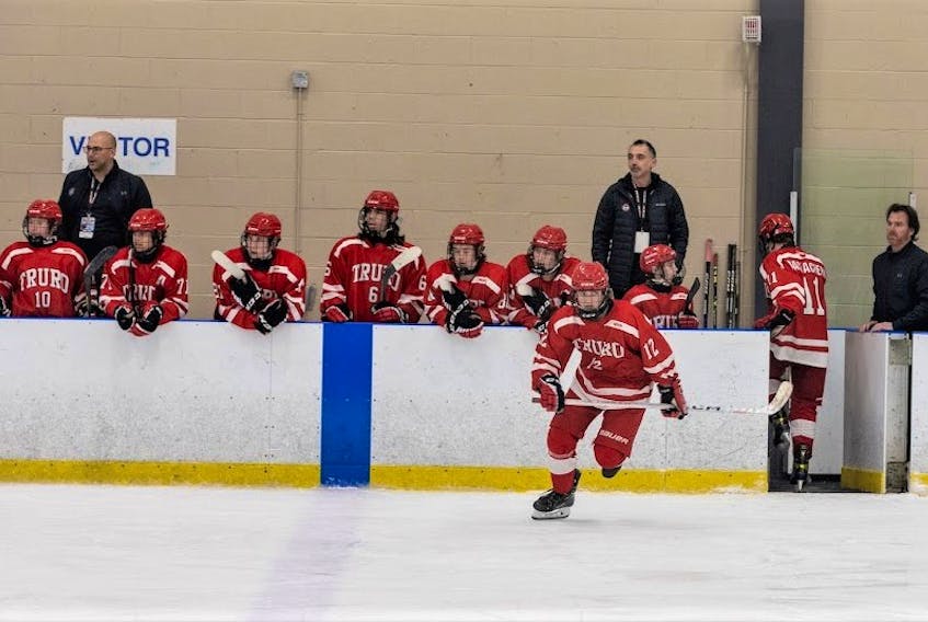 Head coach Greg Mullen (left) and the Truro Major U-15 Bearcats competing the Saltwire East Coast Ice Jam earlier this month. The team will host the provincials at the RECC in March. Krista Sheehan