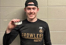 Gander native Adam Dawe scored his first trick in the Newfoundland Growlers 6-1 win over the Cincinnati Cyclones at Heritage Bank Center. Newfoundland Growlers photo